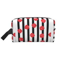 Make-up-Tasche, rotes Blumenmuster, Reise-Kosmetiktasche, Kulturbeutel, tragbarer Make-up-Taschen-Organizer von GRatka