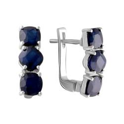 925 Sterling Silber Huggie English Lock Ohrring über rundem blauen Saphir; Steingewicht [ct]: 4,4 Karat, Gewicht 3,6 gr. und rhodinierte Oberfläche von GS PROJEWELRY