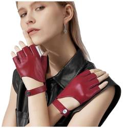 GSG Damen Fingerlose Lederhandschuhe zum Autofahren Ungefütterte Schaffell Halbfinger Handschuhe aus echtem Leder Rot X-Large von GSG SINCE 1998