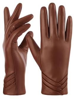 GSG Damen-Handschuhe aus echtem Leder mit Wolle gefüttert Touchscreen-Schaffellhandschuhe mit gefüttertem Winter Braun L von GSG SINCE 1998