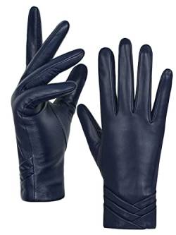 GSG Damen-Handschuhe aus echtem Leder mit Wolle gefüttert Touchscreen-Schaffellhandschuhe mit gefüttertem Winter Navy blau XL von GSG SINCE 1998