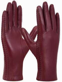 GSG Damen Lederhandschuhe aus echtem Leder mit Warmer Wolle gefütterter Touchscreen Lammfell Handschuhe Rot L von GSG SINCE 1998