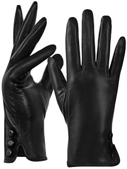 GSG Echte Lederhandschuhe für Damen mit Warmem Vlies Gefüttert Schaffell Touchscreen Winter Handschuhe für Damen Schwarz Small von GSG SINCE 1998