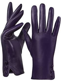 GSG Echte Lederhandschuhe für Damen mit Warmem Vlies Gefüttert Schaffell Touchscreen Winter Handschuhe für Damen Violett Large von GSG SINCE 1998