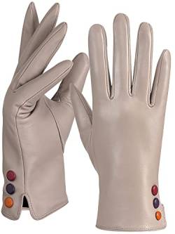 GSG Echte Lederhandschuhe für Damen mit Warmem Vlies Gefüttert Schaffell Winter Handschuhe für Damen Beige Large von GSG SINCE 1998