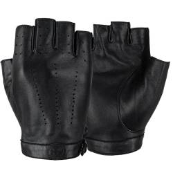 GSG Fingerlose Lederhandschuhe Damen aus echtem Leder Ungefütterte Halbfinger-Fahrhandschuhe aus Schaffell Schwarz Medium von GSG SINCE 1998