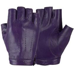 GSG Fingerlose Lederhandschuhe Damen aus echtem Leder Ungefütterte Halbfinger-Fahrhandschuhe aus Schaffell Violett Large von GSG SINCE 1998