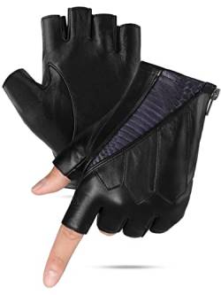 GSG Fingerlose Lederhandschuhe Herren Ungefüttert Halbfingerhandschuhe Echtes Leder Schwarz-blau M von GSG SINCE 1998