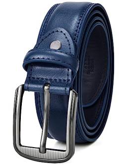 GSG Gürtel für Herren Leder Formelle Ledergürtel Exquisiter Herrengürtel mit Geschenkbox für Anzüge, Jeans, Uniformen mit einer Dornschließe 32-36 inch Navy blau von GSG SINCE 1998