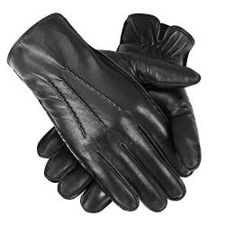 GSG Handschuhe aus Echtem Leder Herren mit Futter Touchscreen Schaffellhandschuhe Winter Wolle Gefüttert Schwarz Small von GSG SINCE 1998