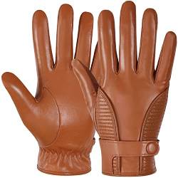 GSG Herren Lederhandschuhe mit Kaschmir Gefüttert Winter Schaffell Touchscreen Handschuhe Warm Echtes Leder Cognac M von GSG SINCE 1998