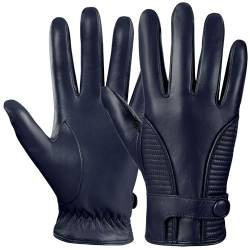 GSG Herren Lederhandschuhe mit Kaschmir Gefüttert Winter Schaffell Touchscreen Handschuhe Warm Echtes Leder Navy blau M von GSG SINCE 1998