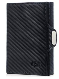 GSG Slim Wallet mit Münzfach RFID-Schutz Klein Geldbörse Herren & Damen Mini Kartenetui Kreditkartenetui Portmonee Leder Portemonnaie Geldbeutel Schwarz(Kohlefaser) von GSG SINCE 1998