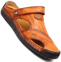 Sandalen Herren Sommer Leder Clogs Outdoor Slipper Geschlossen Zehentrenner Pantoletten EU43 von GSNOW