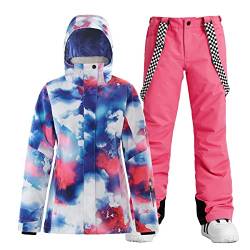 GSOU SNOW Ski Sets für Frauen Ski Jacken und Hosen Schneeanzug Snowboard Mantel outfits Warme Kapuze Wasserdicht Winddicht Isoliert, Mehrfarbig; Pink, X-Large von GSOU SNOW