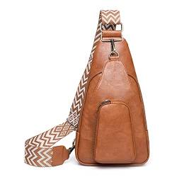 GSenhui Brusttasche Damen Sling Bag Boho,Crossbody Bag Damen Breiter Gurt Brusttasche Leder,Kleine Umhängetasche mit Reißverschluss und Schultergurt Frauen für Outdoorsport Einkaufen von GSenhui