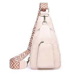 GSenhui Brusttasche Damen Sling Bag Boho,Crossbody Bag Damen Breiter Gurt Brusttasche Leder,Kleine Umhängetasche mit Reißverschluss und Schultergurt Frauen für Outdoorsport Einkaufen von GSenhui