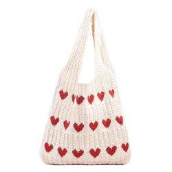 GSenhui Gestrickte Tasche Handtasche Achselhöhlen Hobo Tasche Damen Strick-Love-Einkaufstasche Häkeltasche Tote Bag Schultertasche Leichte Tragetasche für Frauen Einkaufen von GSenhui