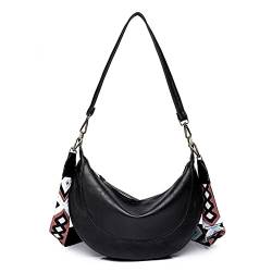 GSenhui Halfmoon Crossbody Bag Groß Knödel Tasche Damen,Halbmond Tasche Leder Schultertasche Damen Gross Damen Umhängetasche Breiter Gurt Frauen Schwarz von GSenhui