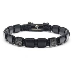 GT collection flaches Herren Armband Perlen - verstellbares Edelstein Armband mit natürlichen Steinen - Perlenarmband für Erdungseffekte - Armband Herren (schwarzes, mattes Onyx Armband) von GT collection