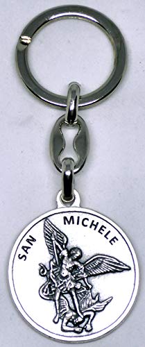GTBITALY 50.101.30 007PPN Schlüsselanhänger San Michael Erzengel mit Rückseite Gebet für uns 9 cm Made in Italy, silber / schwarz, S von GTBITALY