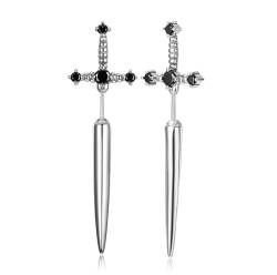 GTHIC Edelstahl Gothic Schwert Ohrringe für Männer Frauen Vintage CZ Dolch Schmuck Geschenk, Silber/Schwarz von GTHIC