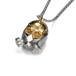 GTHIC Edelstahl Totenkopf Anhänger Halskette Vintage Gasmaske Anhänger für Männer Frauen Schmuck Geschenk mit Kette Silber Gold von GTHIC