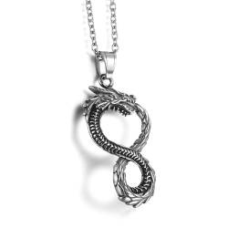 GTHIC Halskette mit nordischem Drachen-Ouroboros-Anhänger für Männer und Frauen, Wikinger-Schmuck mit Kette, 60 cm lange Silberhalskette von GTHIC