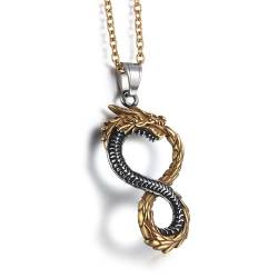 GTHIC Halskette mit nordischem Drachen-Ouroboros-Anhänger für Männer und Frauen, Wikinger-Schmuck mit Kette, 60 cm lange goldene Halskette von GTHIC