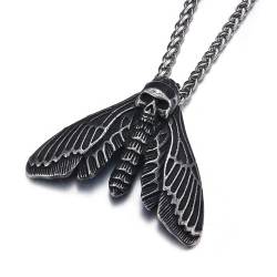 GTHIC Mottenschädel Anhänger Gothic Totenkopf Hawkmoth Totenkopf Anhänger Halskette für Männer und Frauen Edelstahl Silber Farbe mit Kette Schmuck Geschenk mit 60cm Kette von GTHIC