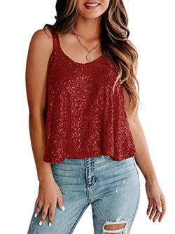 GTMRINJN Damen Sexy Ärmellos Glitzer Pailletten Tops Rückenfrei Crop Tank Top T-Shirts Clubwear, Rot/Ausflug, einfarbig (Getaway Solids), Groß von GTMRINJN