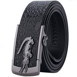 Gürtel Herren Echt leder Krokodil Muster Metallschnalle Ledergürtel Ratsche Automatik Freizeit Belt für Männer Kleidung Business Retro Jeans Bund von GTUKO-Ledergürtel