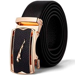 Herren Gürtel Echt leder Jaguar Metallschnalle Ledergürtel Ratsche Automatik Freizeit Belt für Männer Kleidung Business Retro Jeans Bund Verstellbare Grösse von GTUKO-Ledergürtel