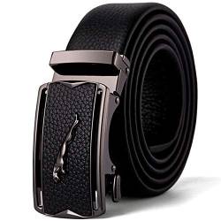 Herren Gürtel Echt leder Jaguar Metallschnalle Ledergürtel Ratsche Automatik Freizeit Belt für Männer Kleidung Business Retro Jeans Bund Verstellbare Grösse von GTUKO-Ledergürtel