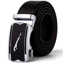 Herren Gürtel Echt leder Jaguar Metallschnalle Ledergürtel Ratsche Automatik Freizeit Belt für Männer Kleidung Business Retro Jeans Bund Verstellbare Grösse von GTUKO-Ledergürtel