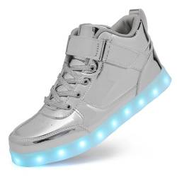 GUANGJUFA LED-Schuhe, leuchtende Schuhe, High-Top, leuchtende Sneakers, USB-Ladegerät, Tanzschuhe für Damen und Herren, silber, 10.5 Women/8.5 Men von GUANGJUFA