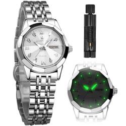 GUANHAO Mode Frauen Uhren Tag/Woche Kristall akzentuiert Zifferblatt Edelstahl Armbanduhr, leuchtende wasserdicht lässig Damen Armbanduhren von GUANHAO