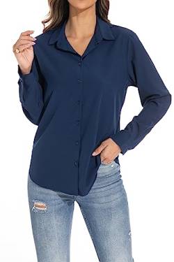 GUANYY Damen Langarm Button Down Shirt - Vielseitig und klassisch für alle Anlässe, Dunkelblau, X-Groß von GUANYY