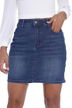 GUANYY Damen Mini-Jeansrock, lässig, Stretch, schmale Passform, hohe Taille, Jeansröcke, Blau, X-Groß von GUANYY