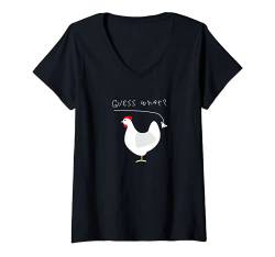 Damen Guess what chicken butt farmers T-Shirt mit V-Ausschnitt von GUESS