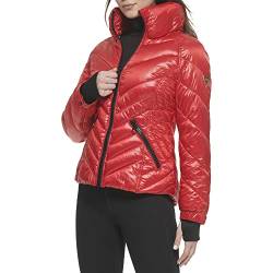 GUESS Damen Puffer Storm Cuffs - Steppjacke Übergangsjacke, feuerrot, S von GUESS