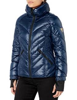 GUESS Damen Softshellmantel mit Gürtel und Kapuze Übergangsjacke, Dunkelblau, M von GUESS