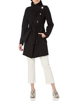 GUESS Damen Wollmantel Jacken, mittelschwerer Mantel mit verstellbarem Gürtel Übergangsjacke, Schwarz, S von GUESS