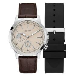 GUESS Herren-Armbanduhr, 44 mm, austauschbares Armband, weißes Zifferblatt, silberfarbenes Gehäuse, Mehrfarbig, Classic von GUESS