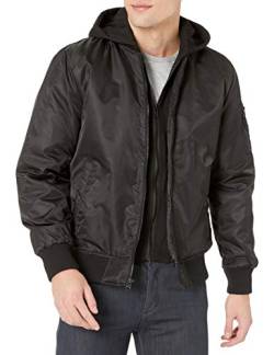 GUESS Herren Bomberjacke mit Kapuze Varsity Jacke, Schwarz, M von GUESS