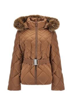 GUESS Olga W3BL35WEX52 Kurze Daunenjacke mit Kapuze aus echten Federn Hellbraun, hellbraun von GUESS