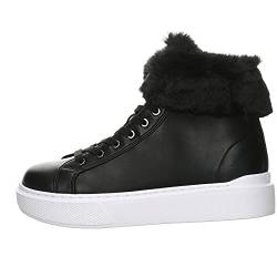 Guess Damen Sneaker Schuhe Histori Sneaker Synthetik Sport Halbschuhe Uni histori Fell Winter schwarz Plateau, 39 EU von GUESS