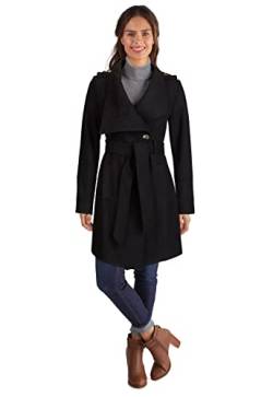 Guess Damen Wollmantel Jacken, mittelschwerer Mantel mit verstellbarem Gürtel Übergangsjacke, Schwarz, L von GUESS