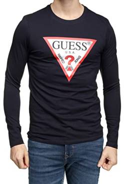 Guess Herren CN LS ORIGINAL Logo Shirt, Navy/Weiß/Rot/Schwarz, L von GUESS