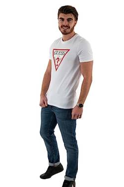 Guess Herren CN SS ORIGINAL Logo T-Shirt, Weiß/Rot/Schwarz, XL von GUESS